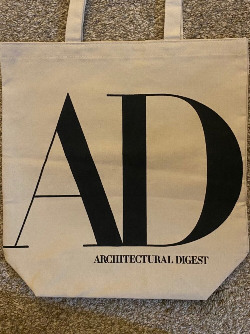 Architectural Digest AD Logo Canvas Tote Bag Natural Beige Black Letters NWOT